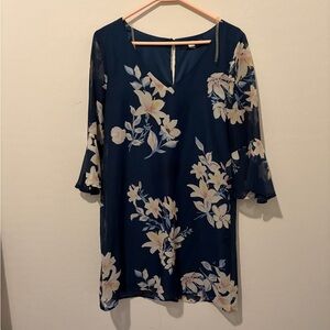 Blue Rain Navy Floral V-Neck Tunic Dress